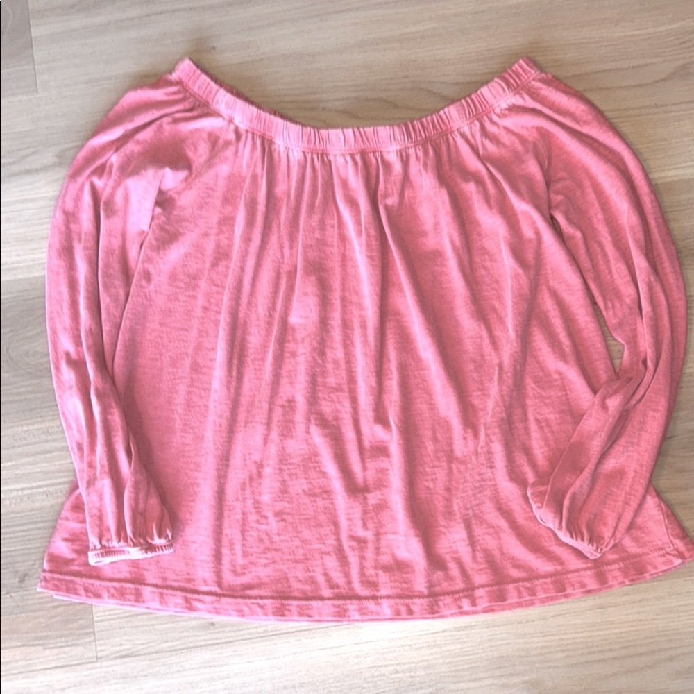 Sunnyside Off The Shoulder Pima Cotton Top XS Pink Relaxed Loose Casual Faded